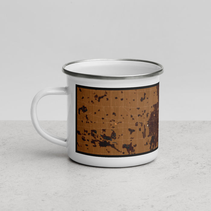 Left View Custom Owosso Michigan Map Enamel Mug in Ember