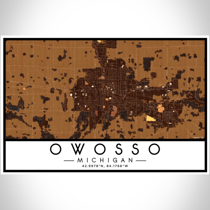 Owosso Michigan Map Print Landscape Orientation in Ember Style With Shaded Background