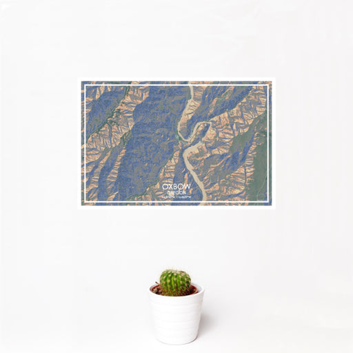 12x18 Oxbow Oregon Map Print Landscape Orientation in Afternoon Style With Small Cactus Plant in White Planter