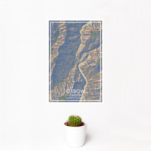 12x18 Oxbow Oregon Map Print Portrait Orientation in Afternoon Style With Small Cactus Plant in White Planter
