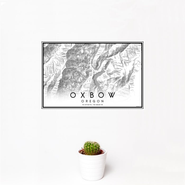 12x18 Oxbow Oregon Map Print Landscape Orientation in Classic Style With Small Cactus Plant in White Planter