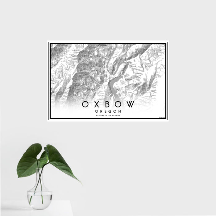 16x24 Oxbow Oregon Map Print Landscape Orientation in Classic Style With Tropical Plant Leaves in Water
