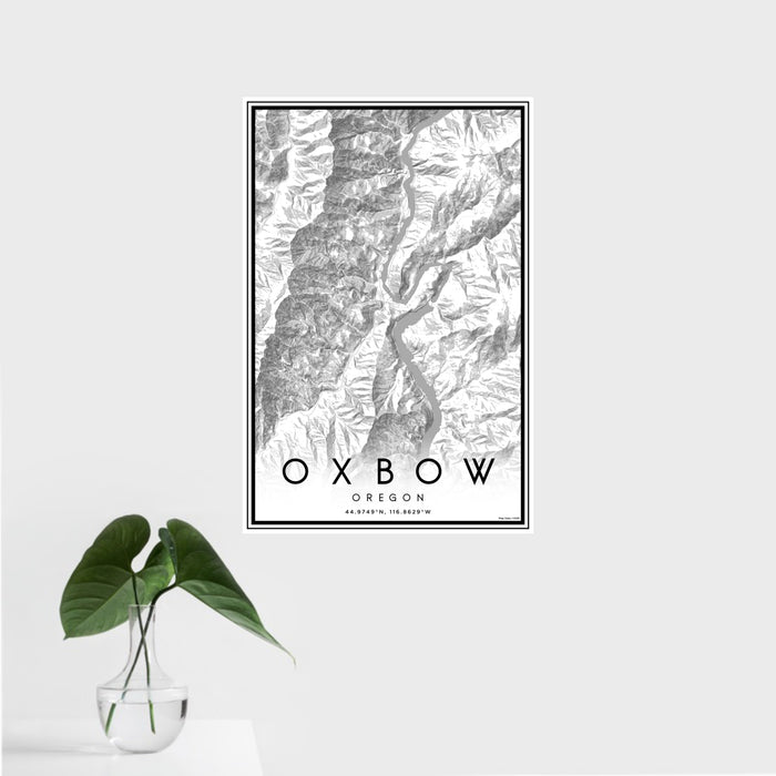 16x24 Oxbow Oregon Map Print Portrait Orientation in Classic Style With Tropical Plant Leaves in Water