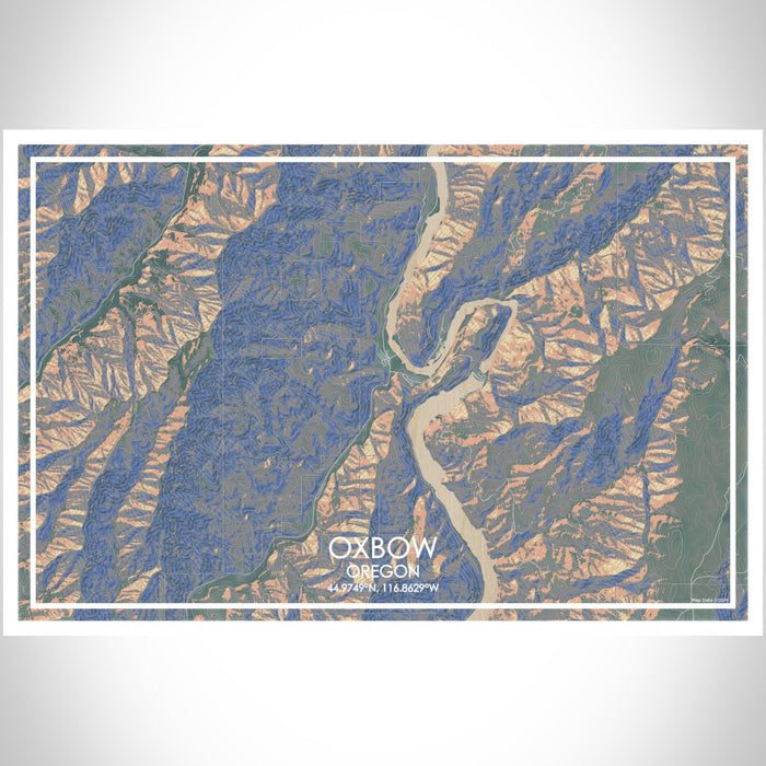 Oxbow Oregon Map Print Landscape Orientation in Afternoon Style With Shaded Background