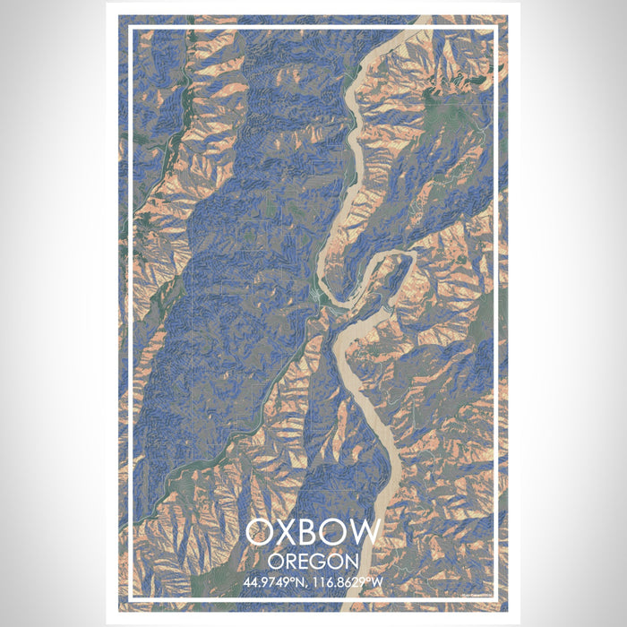 Oxbow Oregon Map Print Portrait Orientation in Afternoon Style With Shaded Background