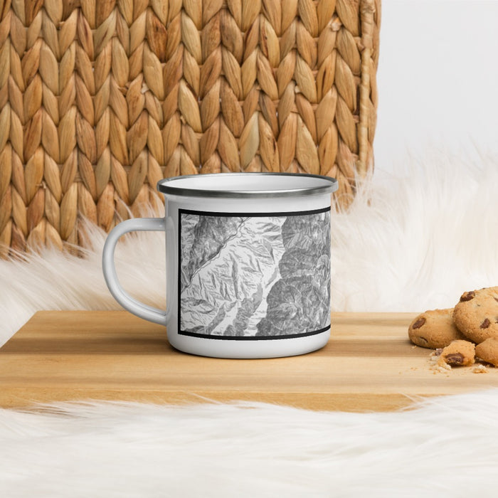 Left View Custom Oxbow Oregon Map Enamel Mug in Classic on Table Top