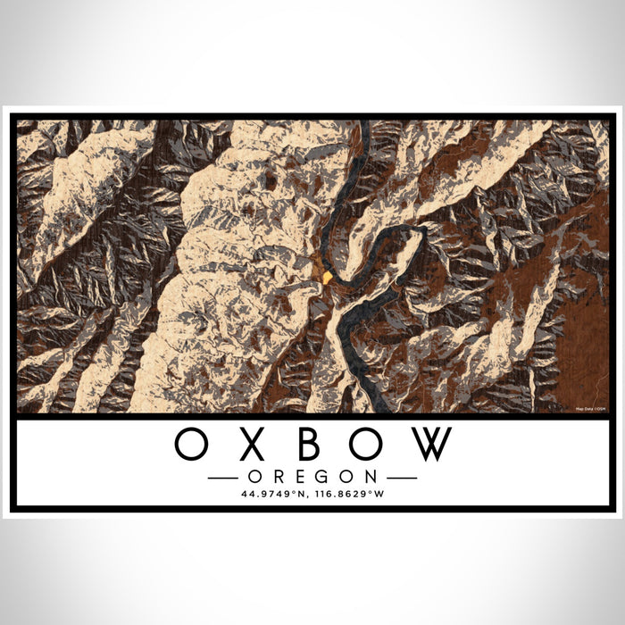 Oxbow Oregon Map Print Landscape Orientation in Ember Style With Shaded Background