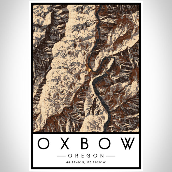 Oxbow Oregon Map Print Portrait Orientation in Ember Style With Shaded Background