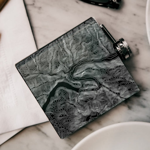 Oxbow Oregon Custom Engraved City Map Inscription Coordinates on 6oz Stainless Steel Flask in Black