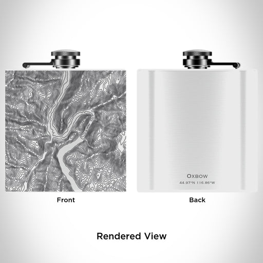 Rendered View of Oxbow Oregon Map Engraving on 6oz Stainless Steel Flask in White