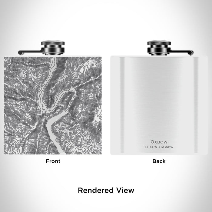 Rendered View of Oxbow Oregon Map Engraving on 6oz Stainless Steel Flask in White