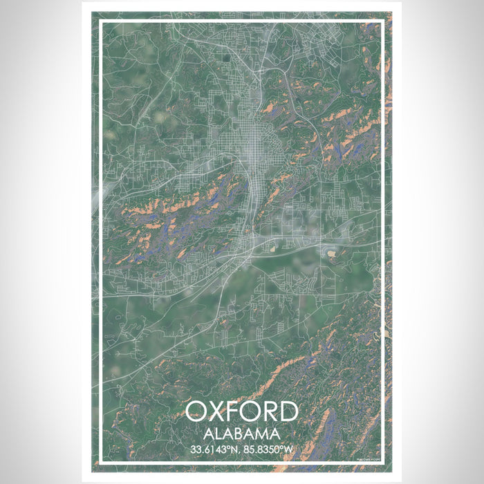 Oxford Alabama Map Print Portrait Orientation in Afternoon Style With Shaded Background
