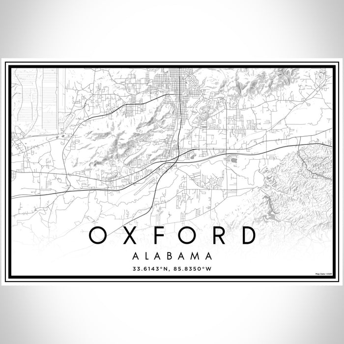 Oxford Alabama Map Print Landscape Orientation in Classic Style With Shaded Background