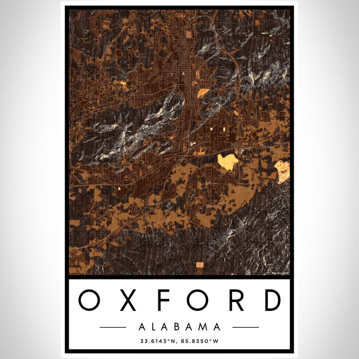 Oxford Alabama Map Print Portrait Orientation in Ember Style With Shaded Background