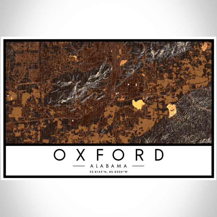 Oxford Alabama Map Print Landscape Orientation in Ember Style With Shaded Background