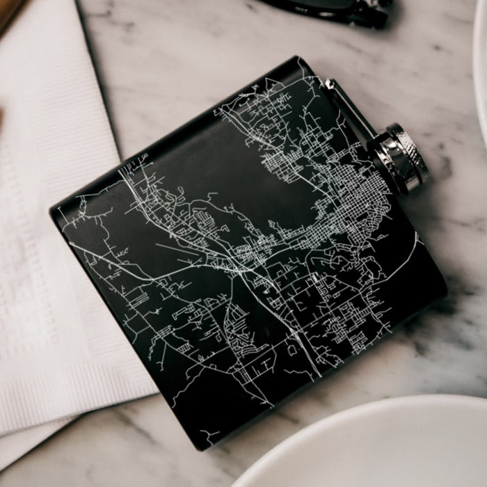 Oxford Alabama Custom Engraved City Map Inscription Coordinates on 6oz Stainless Steel Flask in Black