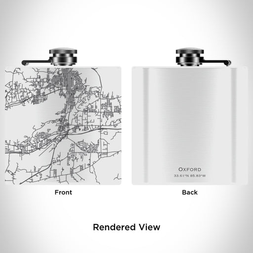 Rendered View of Oxford Alabama Map Engraving on 6oz Stainless Steel Flask in White