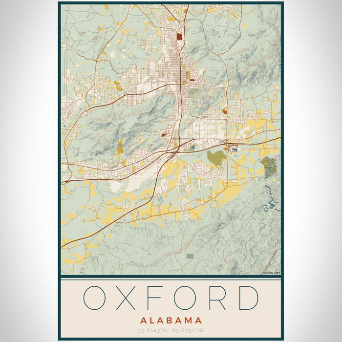 Oxford Alabama Map Print Portrait Orientation in Woodblock Style With Shaded Background