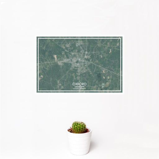 12x18 Oxford Mississippi Map Print Landscape Orientation in Afternoon Style With Small Cactus Plant in White Planter