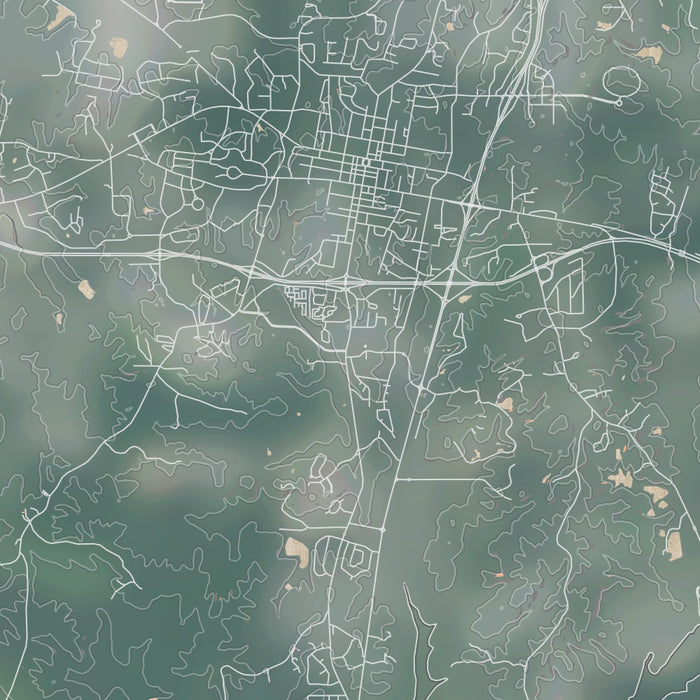 Oxford Mississippi Map Print in Afternoon Style Zoomed In Close Up Showing Details