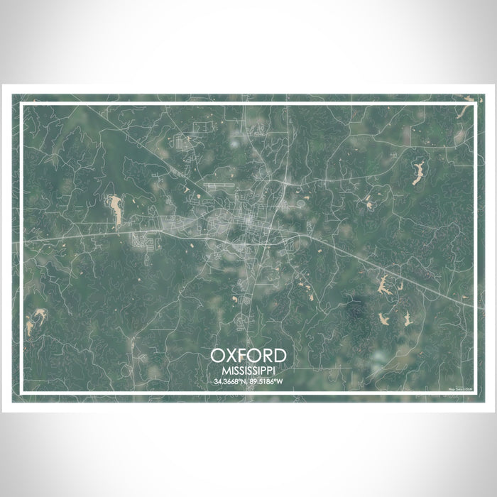 Oxford Mississippi Map Print Landscape Orientation in Afternoon Style With Shaded Background