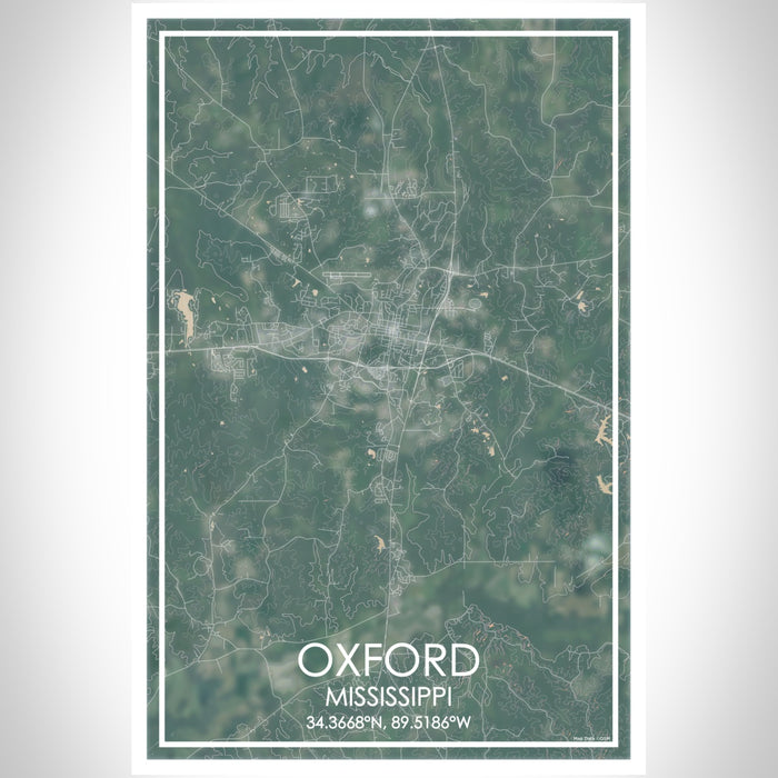 Oxford Mississippi Map Print Portrait Orientation in Afternoon Style With Shaded Background
