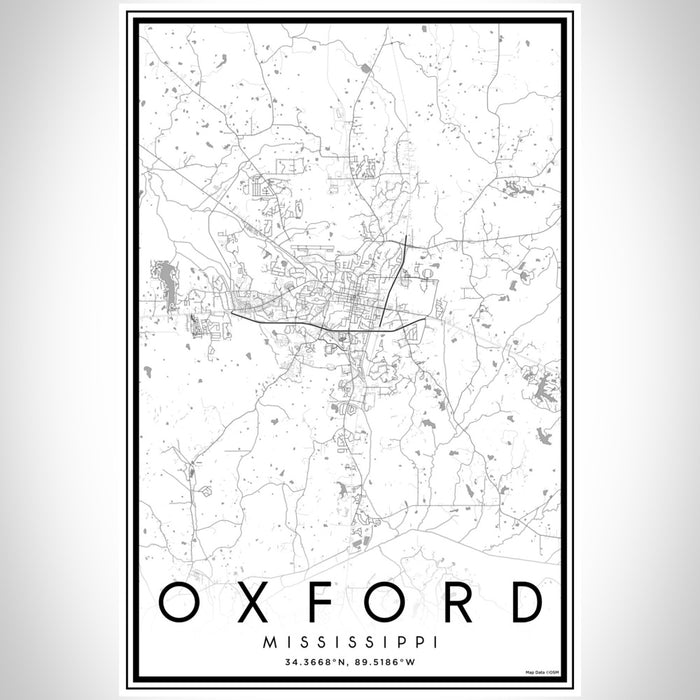 Oxford Mississippi Map Print Portrait Orientation in Classic Style With Shaded Background