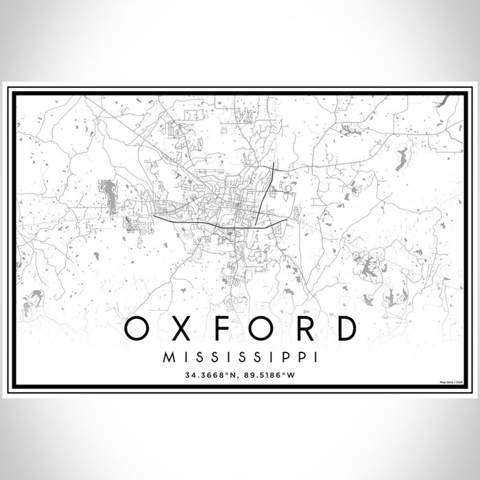 Oxford Mississippi Map Print Landscape Orientation in Classic Style With Shaded Background
