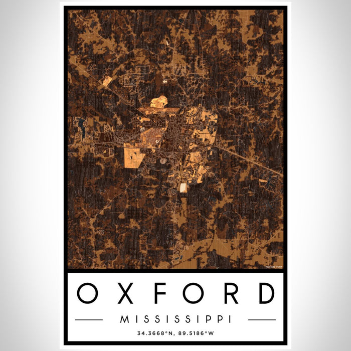 Oxford Mississippi Map Print Portrait Orientation in Ember Style With Shaded Background