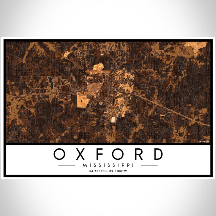 Oxford Mississippi Map Print Landscape Orientation in Ember Style With Shaded Background