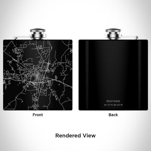 Rendered View of Oxford Mississippi Map Engraving on 6oz Stainless Steel Flask in Black