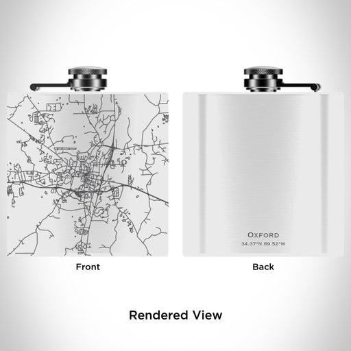 Rendered View of Oxford Mississippi Map Engraving on 6oz Stainless Steel Flask in White