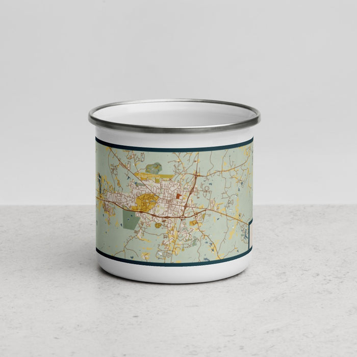 Front View Custom Oxford Mississippi Map Enamel Mug in Woodblock