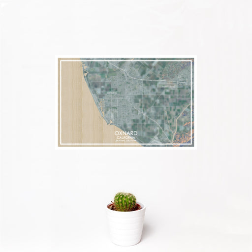 12x18 Oxnard California Map Print Landscape Orientation in Afternoon Style With Small Cactus Plant in White Planter