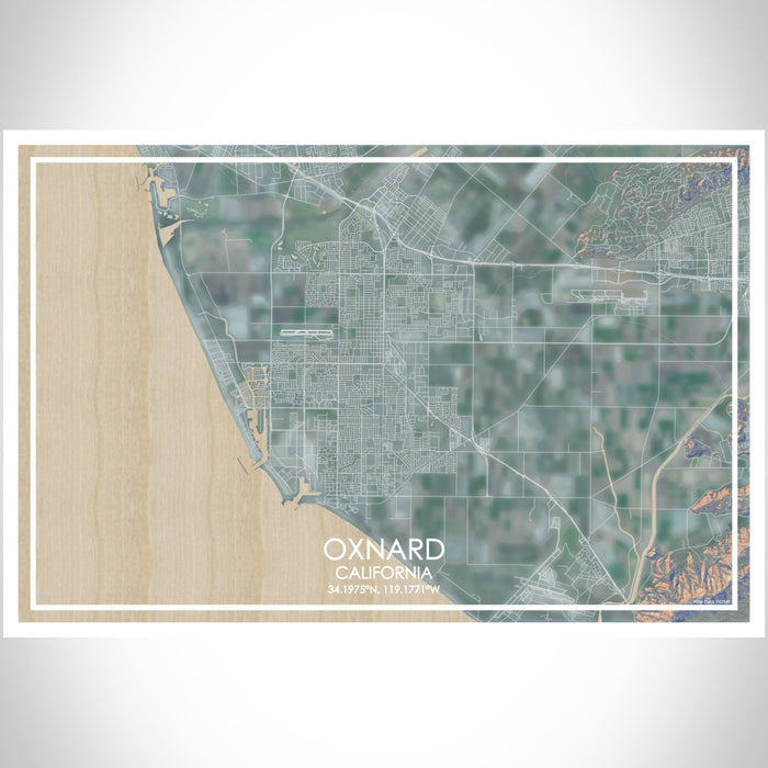Oxnard California Map Print Landscape Orientation in Afternoon Style With Shaded Background