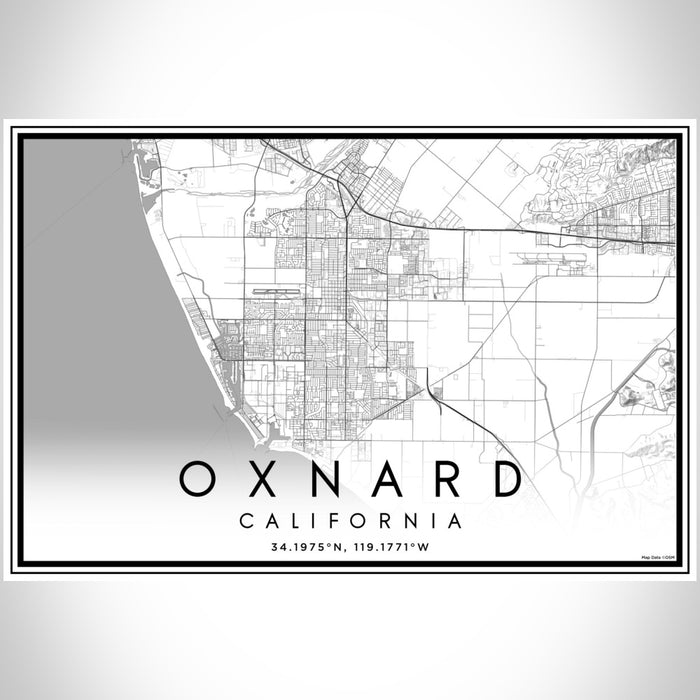 Oxnard California Map Print Landscape Orientation in Classic Style With Shaded Background