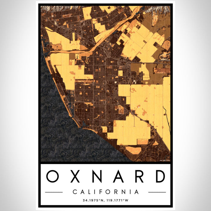 Oxnard California Map Print Portrait Orientation in Ember Style With Shaded Background