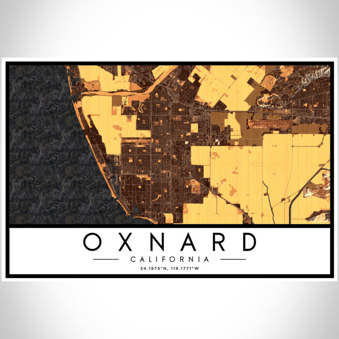 Oxnard California Map Print Landscape Orientation in Ember Style With Shaded Background