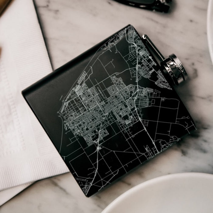 Oxnard California Custom Engraved City Map Inscription Coordinates on 6oz Stainless Steel Flask in Black
