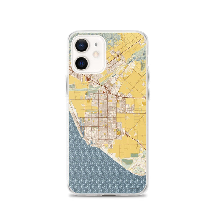 Custom Oxnard California Map iPhone 12 Phone Case in Woodblock