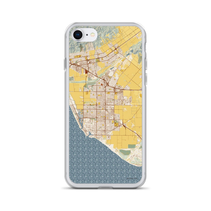 Custom Oxnard California Map iPhone SE Phone Case in Woodblock