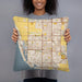 Person holding 18x18 Custom Oxnard California Map Throw Pillow in Woodblock