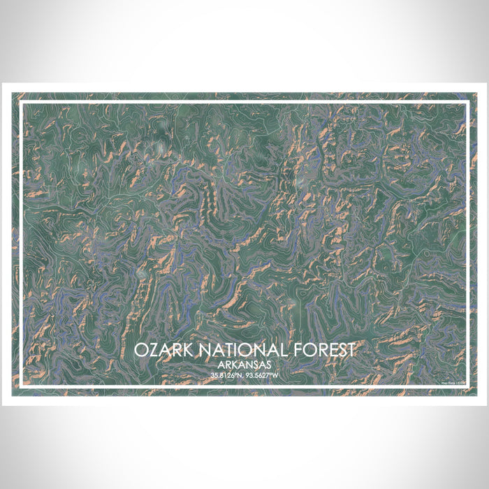 Ozark National Forest Arkansas Map Print Landscape Orientation in Afternoon Style With Shaded Background