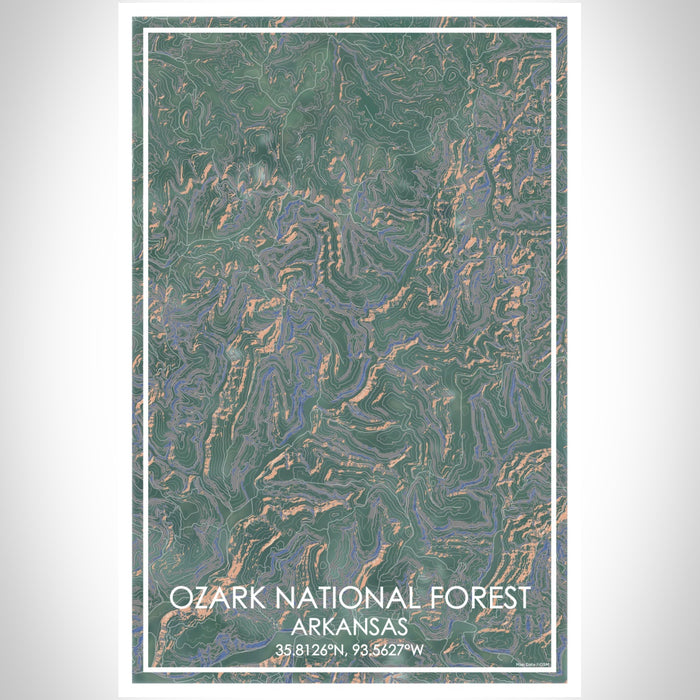 Ozark National Forest Arkansas Map Print Portrait Orientation in Afternoon Style With Shaded Background