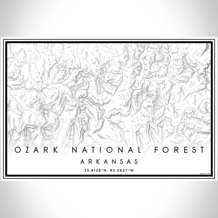 Ozark National Forest Arkansas Map Print Landscape Orientation in Classic Style With Shaded Background