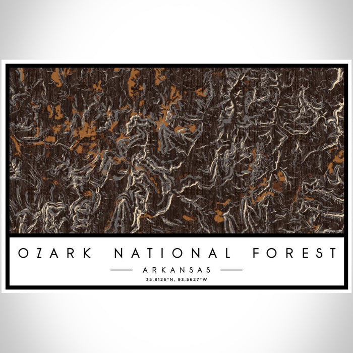 Ozark National Forest Arkansas Map Print Landscape Orientation in Ember Style With Shaded Background