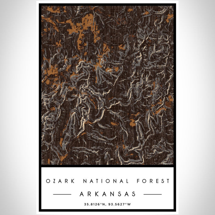 Ozark National Forest Arkansas Map Print Portrait Orientation in Ember Style With Shaded Background