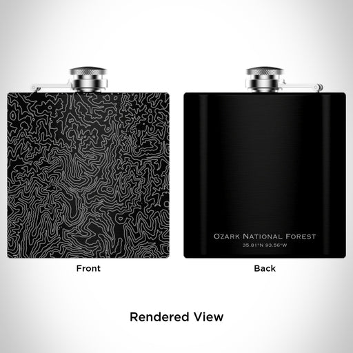 Rendered View of Ozark National Forest Arkansas Map Engraving on 6oz Stainless Steel Flask in Black