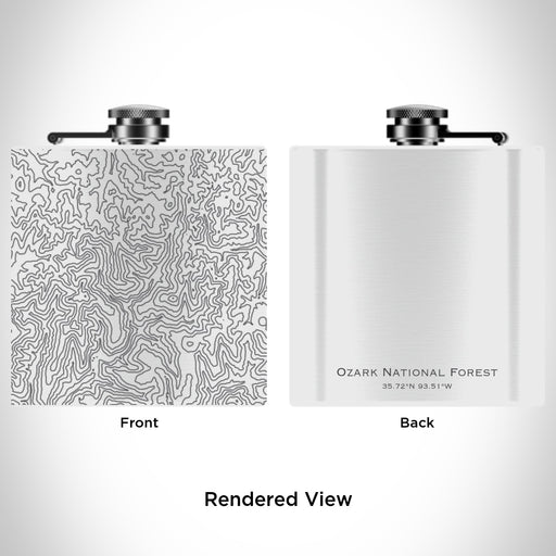 Rendered View of Ozark National Forest Arkansas Map Engraving on 6oz Stainless Steel Flask in White