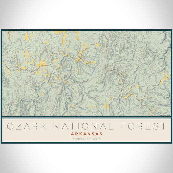 Ozark National Forest Arkansas Map Print Landscape Orientation in Woodblock Style With Shaded Background